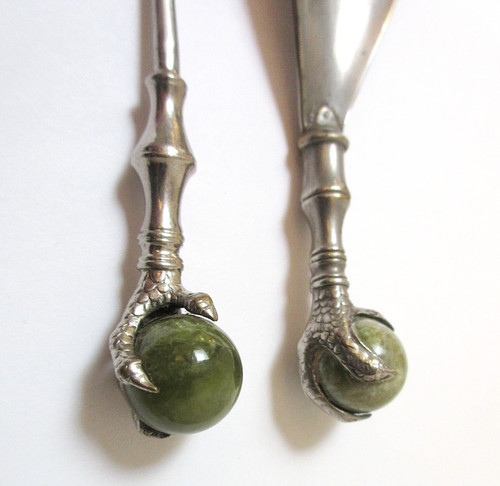Antique Button Hook & Shoe Horn Ball & Claw Connemara Marble