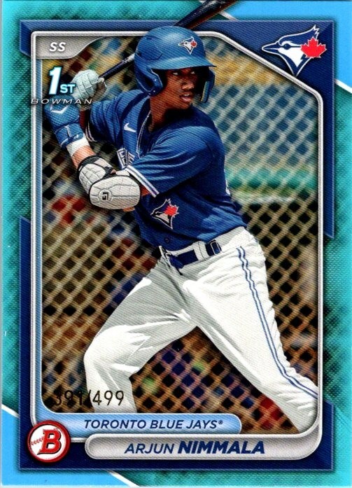 2024 Bowman 1st Prospect Paper #BP-142 Arjun Nimmala /499 Sky Blue RC Card Jays