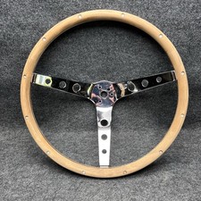 15 Steering Wheel W Flat Wooden Grip Chrome 3 Hole