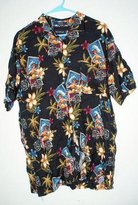 Marc Edwards Motorcycle Hawaiian Shirt Size XL Black Aloha Hawaii 