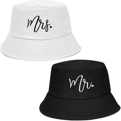 2 Pcs Mr and Mrs Bucket Hat Für JGA Accessoires Frauen Und Bride to Be Deko, Wei