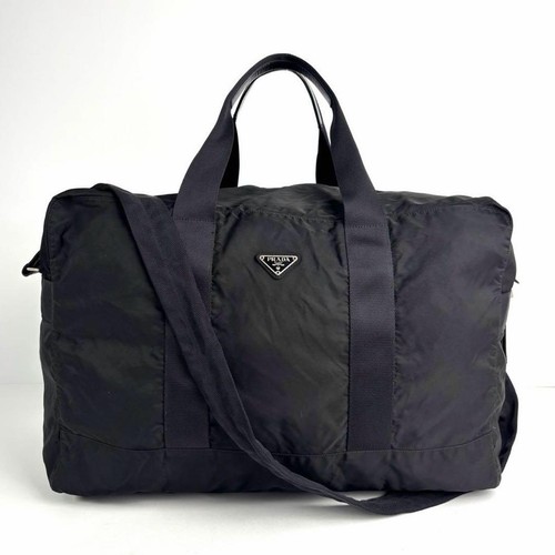 Prada 2way Boston Bag Travel Bag Nylon Leather Black From Japan