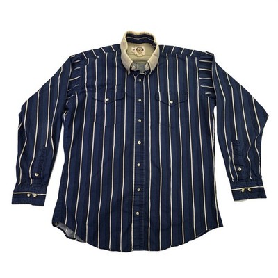 Old El Paso Men's Vintage Western Button Down Long Sleeve Navy Blue Beige XL
