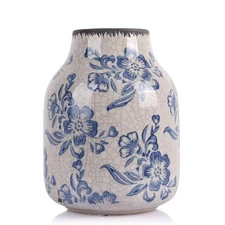 Chinoiserie Decor Blue and White Floral Vases, 7.9" Vintage Chinoiserie Vase,...