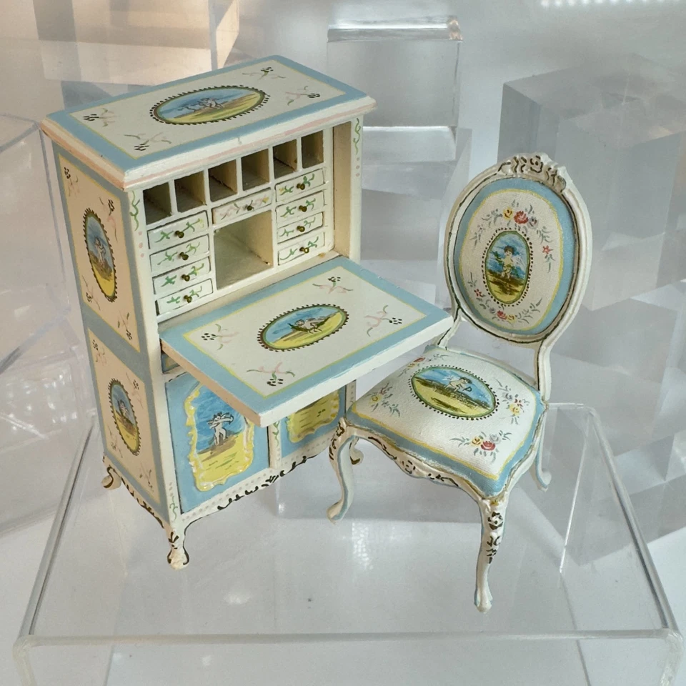 2 peças casa de bonecas miniatura mesa pintada à mão + cadeira Bespaq escala 1:12 YN12 - Imagem 2 de 4