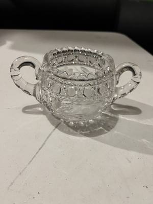 American Brilliant Cut Glass Crystal Double Handle Sugar Bowl Antique