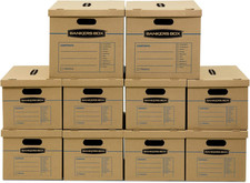 Classic Moving Box 10 Pack Kit, Reinforced Handles, Tape-Free Assembly, Box with