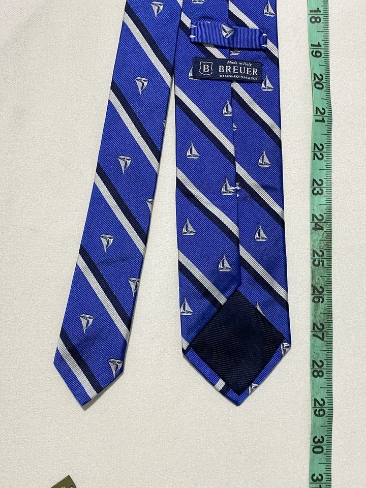 BREUER Blue Striped Silk Men’s Tie. Boat Printed. Made In Italy. Ec - Image 4 of 4