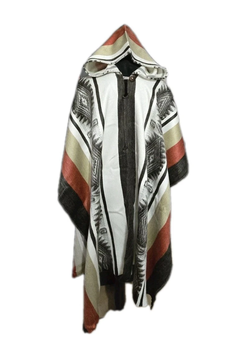 Bohemian Alpaca Unisex Hooded Poncho Black,Ref, Khaki, White Ecuador Made