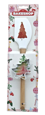 The BakeShop Christmas Baking Set Christmas Tree Spatula&Cookie Cutter Brand New