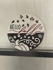 Wood Fall Sign welcome house pumpkin gourds leaves porch door counter top round