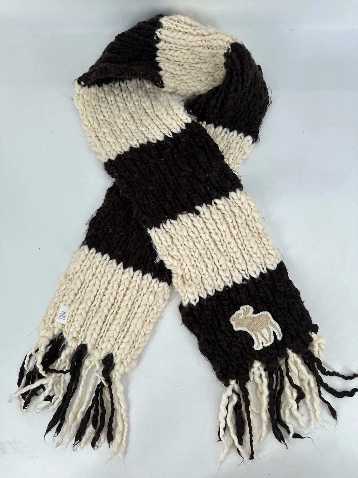 Vintage Y2K Embroidered Abercrombie And Fitch Chunky Knit Scarf Wool Blend
