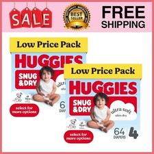 2 Box Huggies Snug  Dry Baby Diapers, Size 4 20-32 lbs , 64 Count Box
