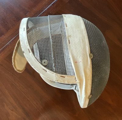 Vintage Santelli Full Face Fencing Mask Wire Mesh Helmet w/Bib White/Silver