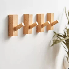 6Pack Wooden Coat Hooks Wall MountedDecorative Single Organizer Hat RackWood ...