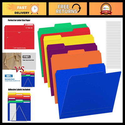 18 Pack Colored File Folders with Sticky Labels, Letter Size, Erasable Tabs, Str