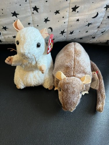 Vintage TY Beanie Babies Y2K Cheezer & Tiptoe Mouse Lot Stuffed Animal Mice Tags
