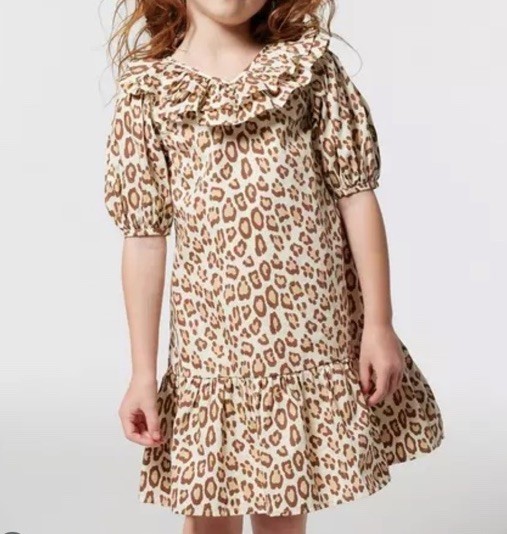 Janie & Jack Girl’s Leopard Animal Cheetah Print Puff Sleeve Ruffle Dress Sz 8 