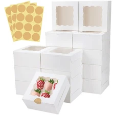 30 Pcs Bakery Boxes with Window 6x6x3 Paperboard for Pastry Cookies Macarons