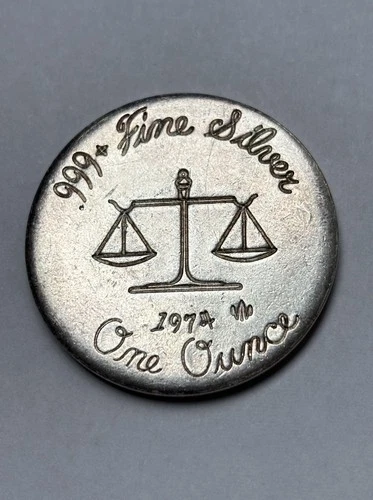 1974 Uniface 1 Troy Oz .999 Fine Silver Vintage Art Round Rare & Hard To Find