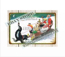 Irish stout beer xmas sled Christmas Santa seal toucan tin sign create plaque