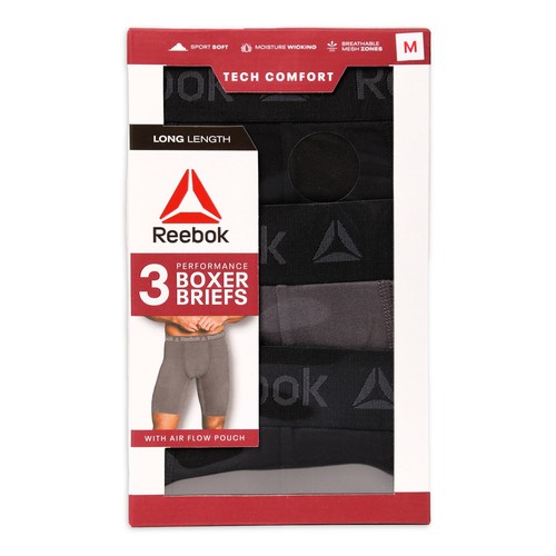 Reebok Men’s Tech Comfort Long Length 9'' Inseam Boxer Briefs, 3-Pack: S-3XL - Picture 2 of 7