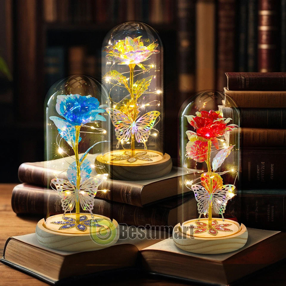 Eternal Forever Galaxy Rosa Flor En Cúpula de Vidrio Luz LED Regalo Día de la Madre Foto 4 de 4