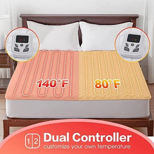 BedLuxury Heated Mattress Pad King Size Electric Quilted Bed Warmer Dual |  eBay
