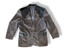 vtg PIONEER WEAR Leather Detail Western Rockabilly Blazer Gray Corduroy Sz 44