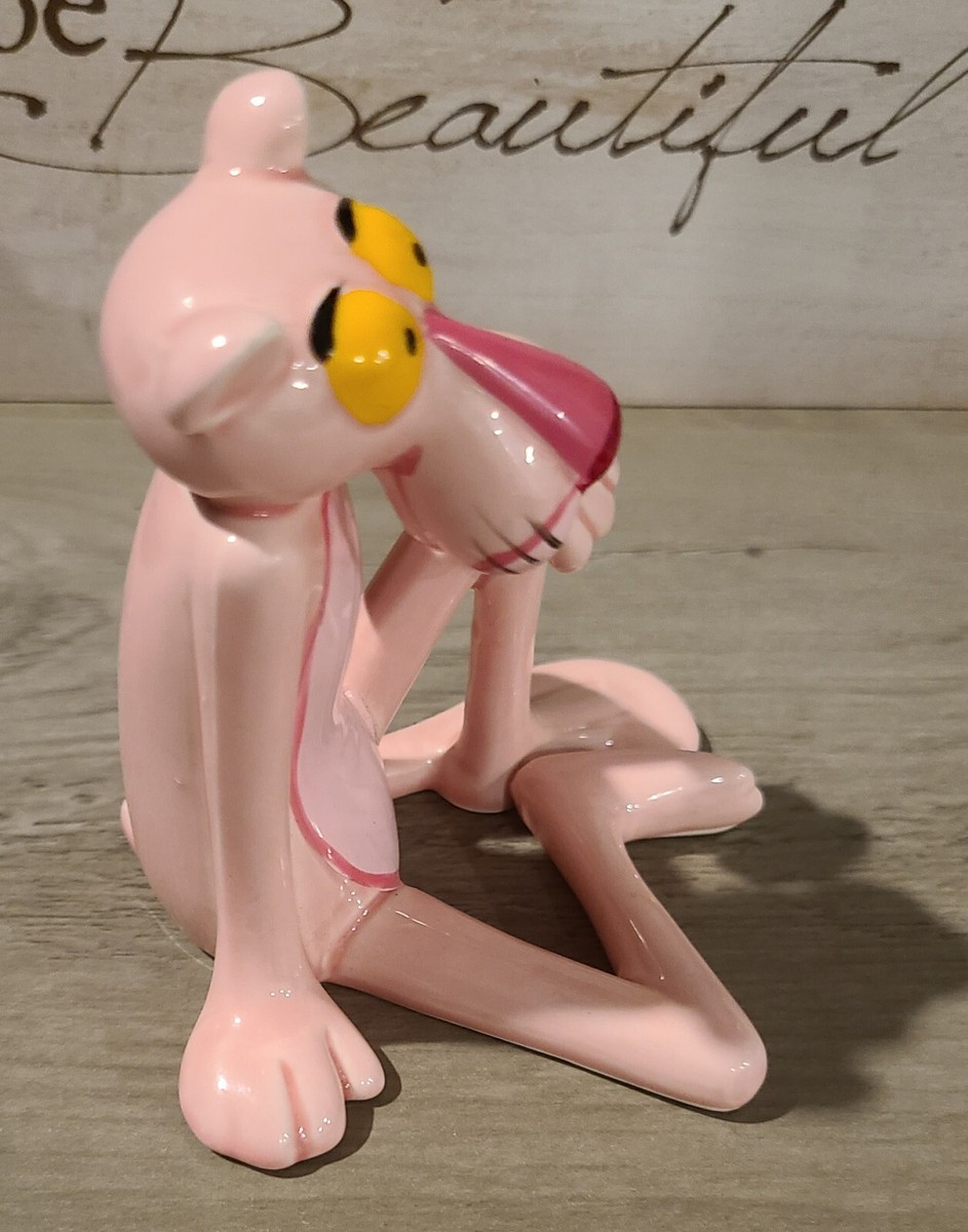 Vintage Pink Panther Ceramic Figurine Sitting 1982 Japan 4x3.5