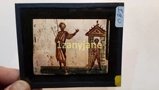 IEO HISTORIC Magic Lantern GLASS Slide STATUE AND MAN
