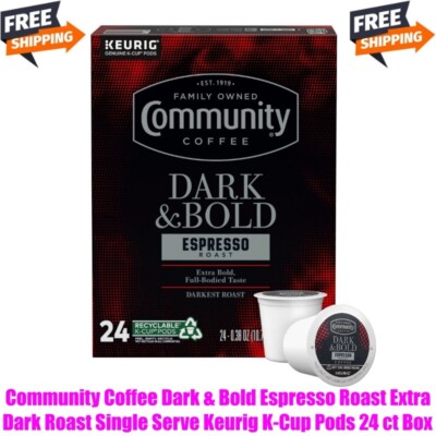 24 ct Box, Community Coffee Dark & Bold Espresso Roast Extra Dark Roast Single