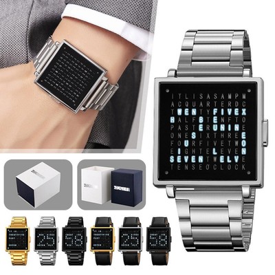 Digitale LED Musteranzeige Herrenuhr 3ATM Sport Edelstahl E3B3