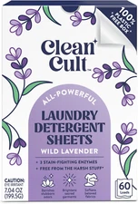 Cleancult Laundry Detergent Sheets - Resealable Box - 3 Stain Fighting Enzymes -