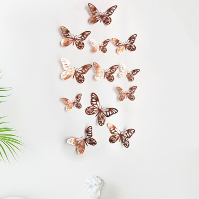 12 pcs 3d cute rose gold butterfly wall decor, party, wedding, diy | eBay