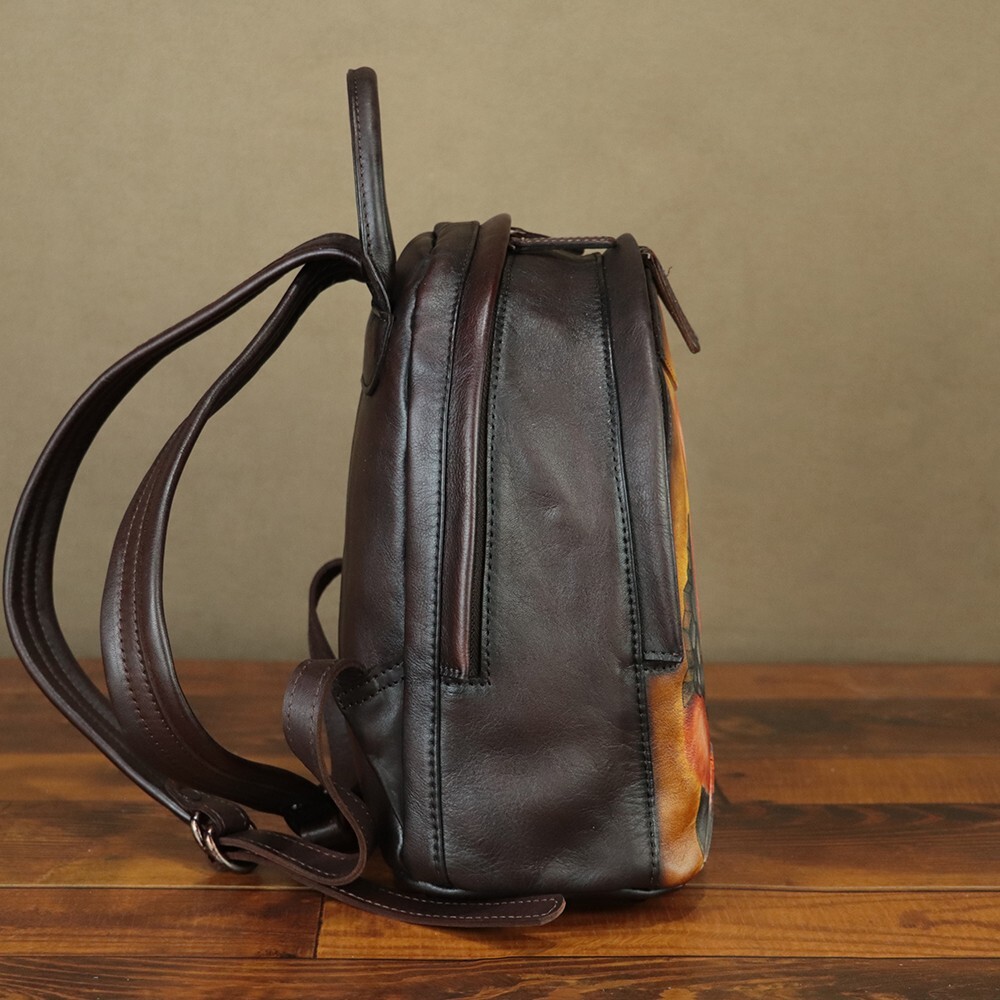 Genuine Leather Backpack for Women Hand Painted Knapsack  display picture 1