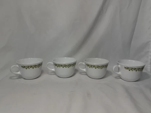 Set of 4, Corelle Crazy Daisy Spring Blossom Coffee Cup Mug Corning, Ring Handle