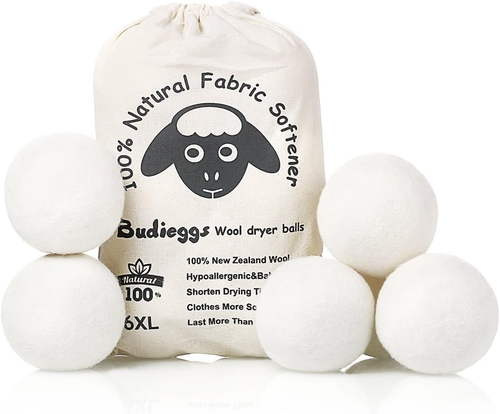 Wool Dryer Balls Organic XL 6-Pack, 100% New Zealand Chemical Free Fabric Soften