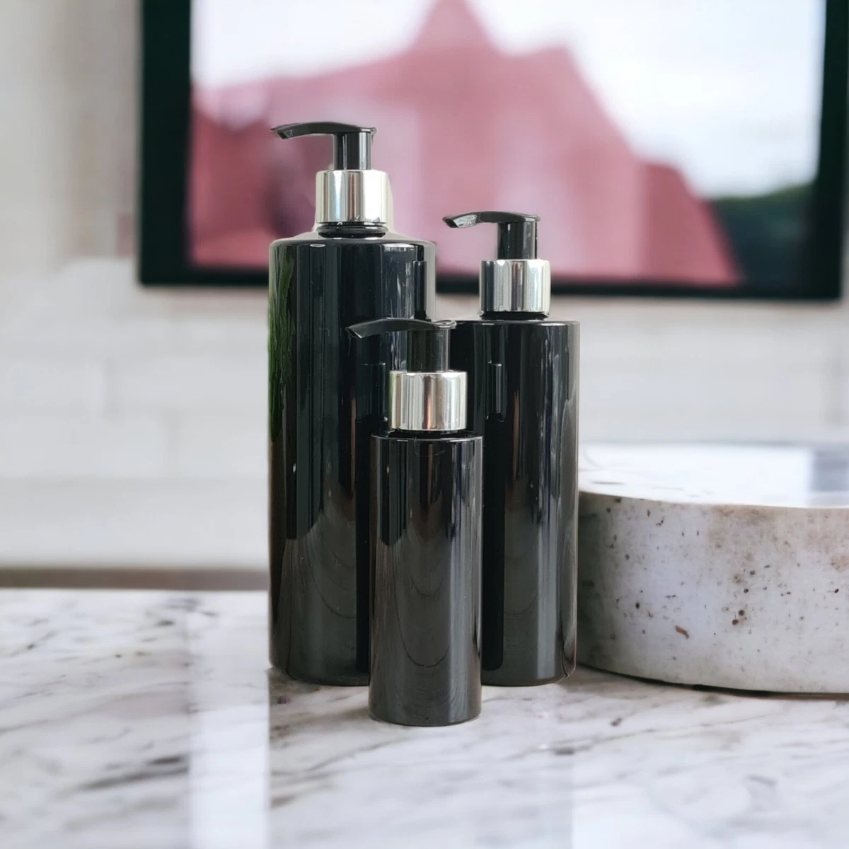Refillable Black Plastic Mrs Hinch Soap Dispenser Bottles Silver Black Pump