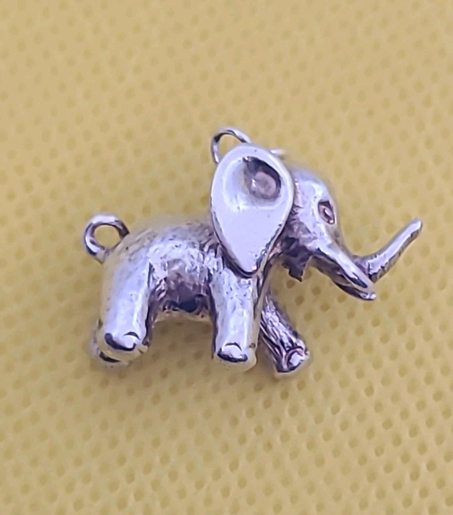 925 Sterling Silver Solid Elephant Charm - image 2