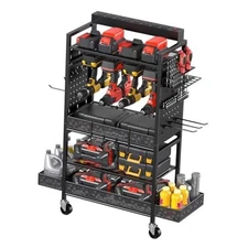 Garage Power Tools Organizer Cart with Charging Station Floor Standard Black