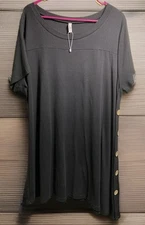 Cato Black midi Dress Women’s 2XL short sleeve Wood buttons down the side