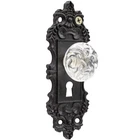 Vintage Cast Iron Door Knob Glass Escutcheon Plate Ornate Skeleton Keyhole