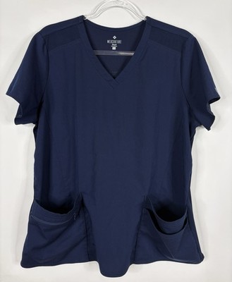Med Couture Touch Scrub Top Womens L Navy Blue MC7468 Pockets Medical Nursing