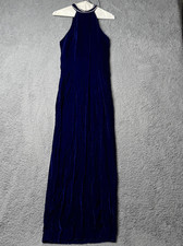 Vintage Velvet Dress Women's Size 1 Blue Rhinestone Strap Sleeveless Maxi