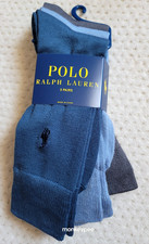 NWT POLO RALPH LAUREN 3 PAIRS SUPER SOFT DRESS CASUAL CREW Pony SOCKS Blue Grey