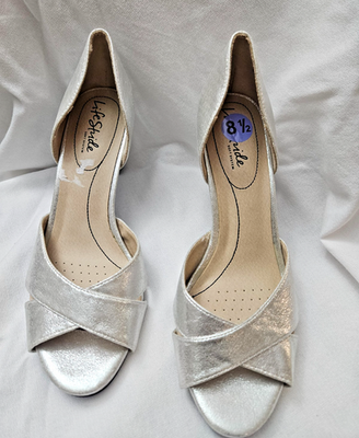 #ad Life Stride Mykonos Womens Pump Heels Open Toe Sandals Size 8.5 M Silver NWOT $24.00
