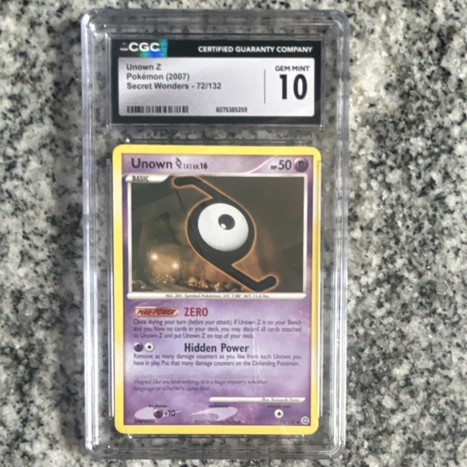 Pokemon TCG Unown Z 72/132 Secret Wonders (2007) CGC 10  