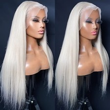 White Long Straight Hair Lace Front Wigs 13x6 Free Part Glueless Pre Plucked Wig