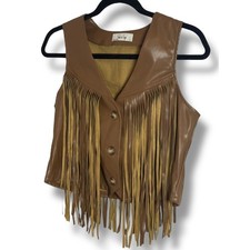 NWT Sadie Sage Brown Faux Leather Fringe Vest Western Boho Size Small
